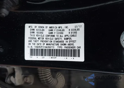2017 Honda Accord Lx z USA, uszkodzony, nr VIN 1HGCR2F31HA268773